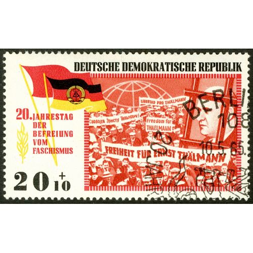 Timbre Oblitéré Deutsche Demokratische Republik, 20. Jahrestag Der Befreiung Vom Faschismus, 20+10