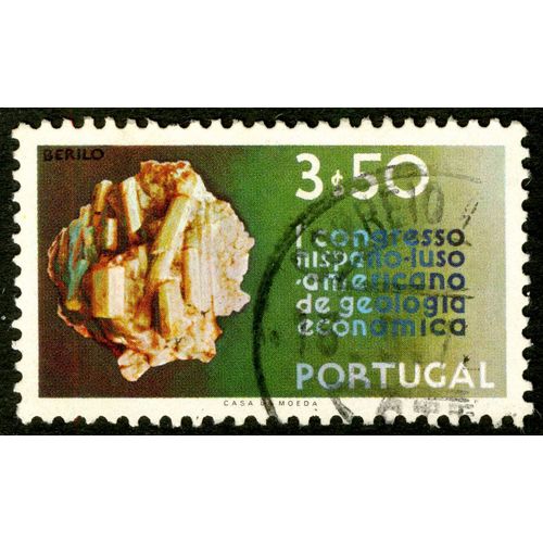 Timbre Oblitéré Portugal, 1° Congresso Hispano-Luso-Americano De Geologia Economica, 3s50, Berilo