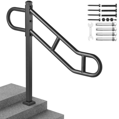 Rampe D'escalier à Poteau Unique-VEVOR-Rampes D'escalier Courbées en Métal-avec 2 Barres Transversales Antidérapantes pour Garage