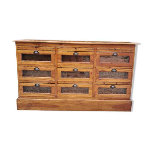 Commode Grainetier 9 Tiroirs Vitrs Bois