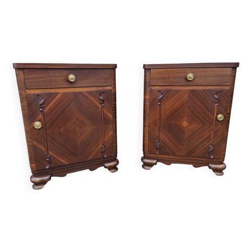 Paire De Chevets Art Deco Vintage 1950s Marron
