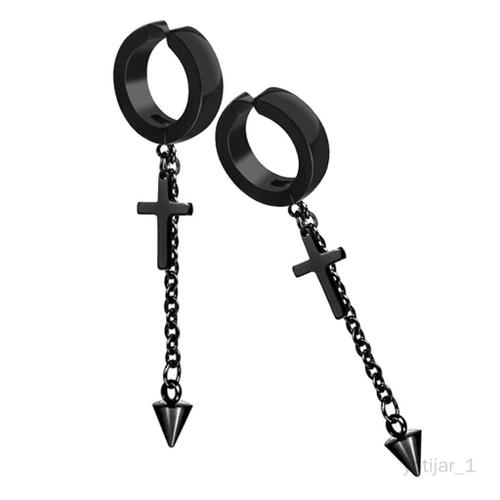 1 Paire De Boucles D'oreilles Pendantes Longues De Style Punk En Acier Au Titane, 64 Titane Acier Noir