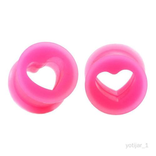 2pcs Jauges D'oreille En Silicone Sous Forme De Double Évasé Plugs Tunnels Set - Rose 12 Mm