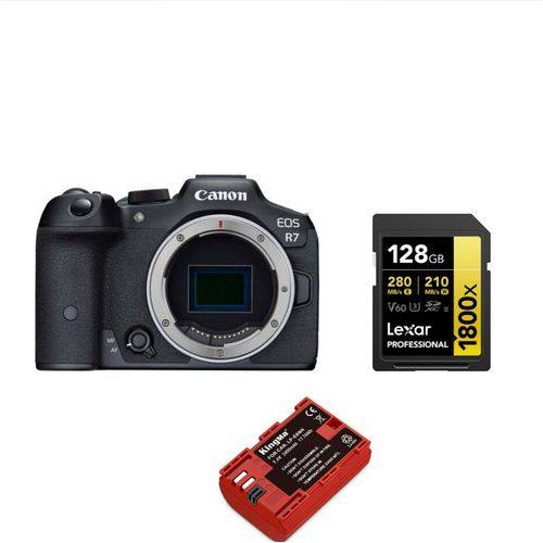 Canon EOS R7 Boîtier+Batterie Kingma 2400mAh (Canon LP-E6NH)+Carte mémoire Lexar Professional 128Go SDXC 1800x UHS-II