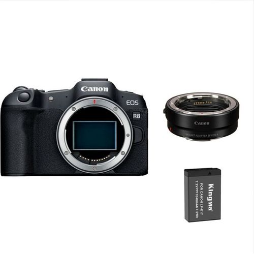 Canon EOS R8 Corps+Adaptateur pour monture EF-EOS R+Batterie Kingma 1040mAh (Canon LP-E17)