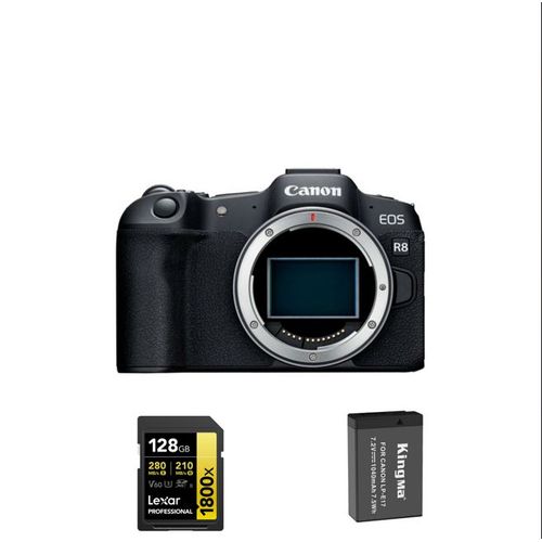 CANON EOS R8 Boîtier +Batterie Kingma 1040mAh (Canon LP-E17)+Carte mémoire SDXC Lexar 128 Go Professional 1800x UHS-II