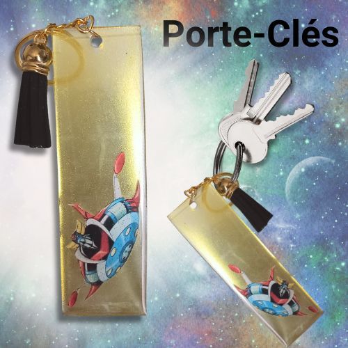 Porte-clés manga Goldorak en résine époxy fond jaune métallisé personnalisable