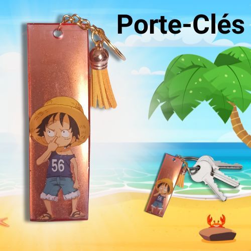 Porte-Clés Manga One Piece Luffy En Résine Époxy Orange Métallisé Personnalisable