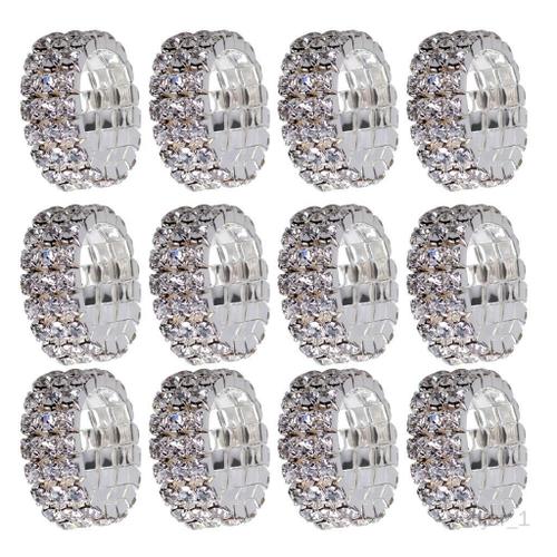 12 Pcs Couleur Argent Strass Cristal Stretch Élastique Orteil Pouce Anneau Blanc