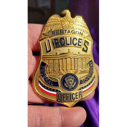 Badge Insigne Pentagon Us Officer Federal Government En Métal Doré Bleu Blanc Rouge 86 Grammes 8.3 Cm De Haut Réplique Objet De Décoration, De Collection