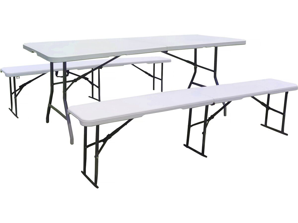 Ensemble Table De Jardin Pliante + 2 Bancs Pliants " Foldy" - Blanc