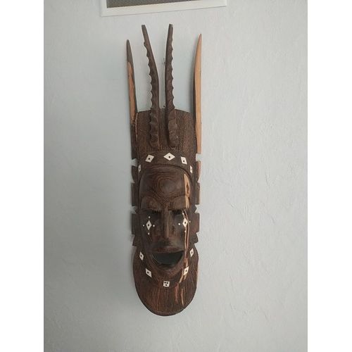 Masque africain sénégalais, sculpture en bois, décoration artisanale pour l'intérieur