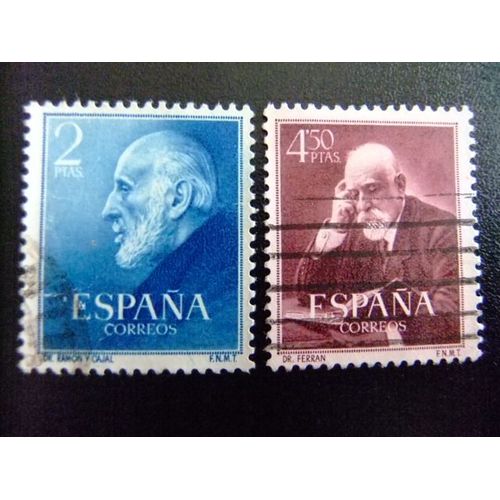 30 Espagne 1952 / Médecins (Santiago Cajal + Jaime Ferran) Edifil1119 / 1120 Fu Yvert 832 / 833 Fu