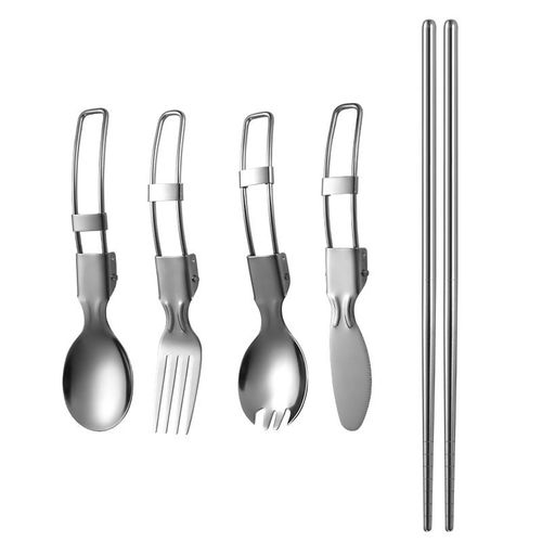 Ménagère Pliante Inf Portable Couteau Pliant Cuillère 5 Pièces Argent