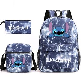 Sac à dos motif dessin animé Stitch, cartable pour garçons et filles, sac à  dos grande capacité, ensemble trois pièces de sac à dos Stitch (sac à dos, 