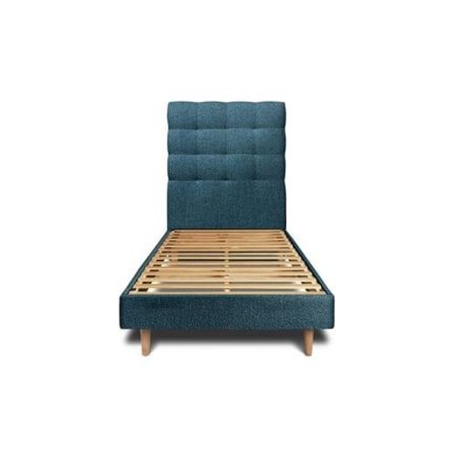 Lit 90x190cm Avec Tête De Lit Capitonnee Bouclette Et Sommier Kit Bleu - Hauteur Totale : 29cm