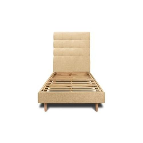 Lit 90x200cm Avec Tête De Lit Capitonnee Tissu Et Sommier Kit Jaune - Hauteur Totale : 29cm