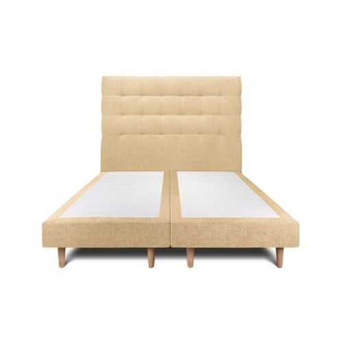 Lit 180x200cm Avec Tête De Lit Capitonnee Tissu Et Double Sommier Tapissier Jaune Hauteur Totale : 29cm