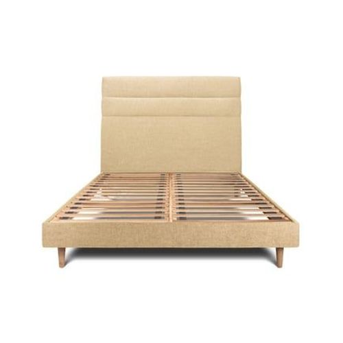 Lit 150x190cm Avec Tête De Lit Lignes Tissu Et Sommier Kit Jaune - Hauteur Totale : 29cm