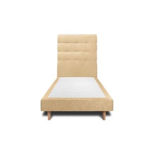 Lit 90x190cm Avec Tête De Lit Capitonnee Tissu Et Sommier Tapissier Jaune - Hauteur Totale : 29cm