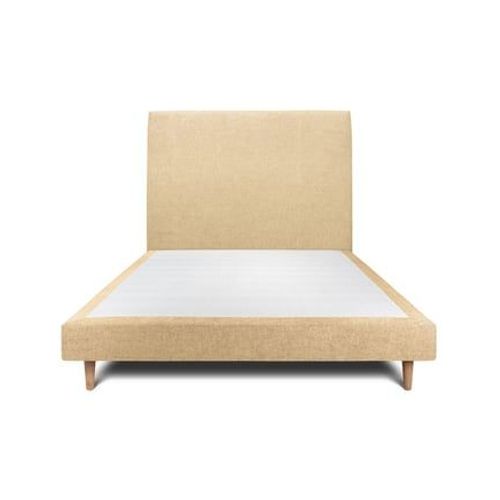 Lit 140x190cm Avec Tête De Lit Tapissier Tissu Et Sommier Tapissier Jaune - Hauteur Totale : 29cm