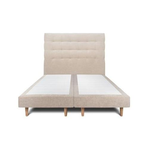 Lit 180x200cm Avec Tête De Lit Capitonnee Tissu Et Double Sommier Tapissier Beige Brun Hauteur Totale : 29cm