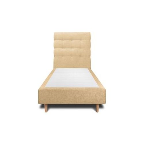 Lit 90x190cm Avec Tête De Lit Capitonnee Tissu Et Sommier Tapissier Jaune - Hauteur Totale : 35cm