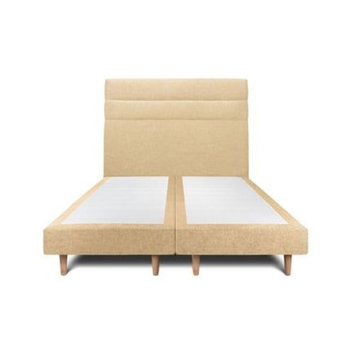 Lit 150x190cm Avec Tête De Lit Lignes Tissu Et Sommier Tapissier Jaune - Hauteur Totale : 29cm