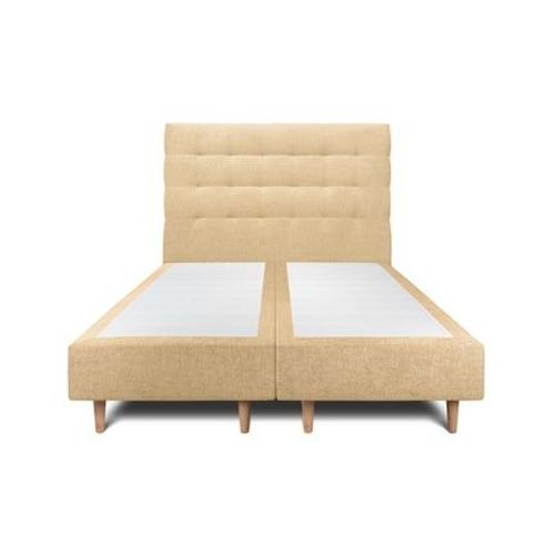 Lit 150x200cm Avec Tête De Lit Capitonnee Tissu Et Sommier Tapissier Jaune - Hauteur Totale : 35cm