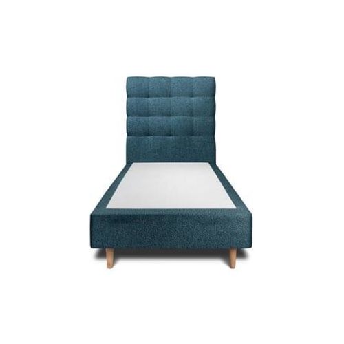 Lit 90x190cm Avec Tête De Lit Capitonnee Bouclette Et Sommier Tapissier Bleu - Hauteur Totale : 35cm