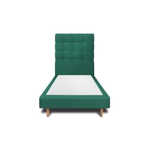 Lit 90x190cm Avec Tête De Lit Capitonnee Velours Et Sommier Tapissier Vert - Hauteur Totale : 29cm