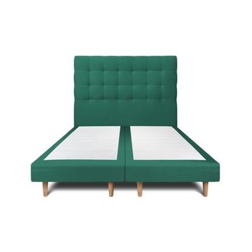 Lit 135x190cm Avec Tête De Lit Capitonnee Velours Et Sommier Tapissier Vert - Hauteur Totale : 29cm