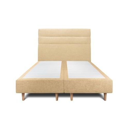 Lit 150x190cm Avec Tête De Lit Lignes Tissu Et Sommier Tapissier Jaune - Hauteur Totale : 35cm