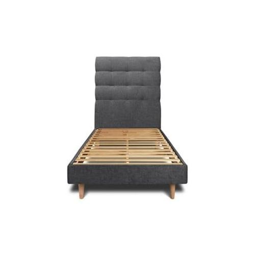 Lit 90x200cm Avec Tête De Lit Capitonnee Tissu Et Sommier Kit Noir - Hauteur Totale : 29cm