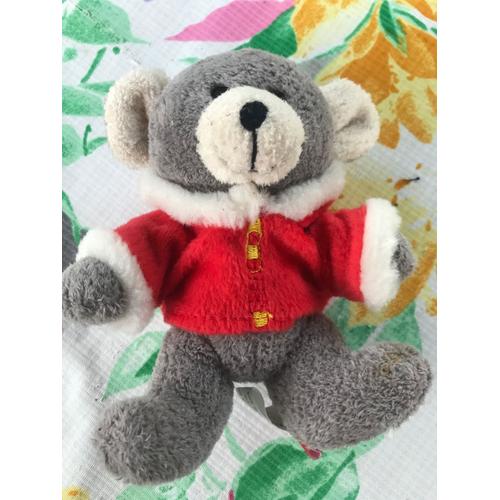 Souris Grise Peluche Fizzy Création, Manteau Rouge