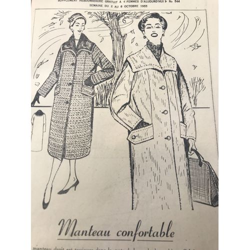 Supplément Hebdomadaire Femmes D Aujourd Hui 544 - Octobre 1955 - Manteau Confortable - Manteau Fillette 10 /12 Ans - Diagramme Pour Nappe - Tableautin Brodé