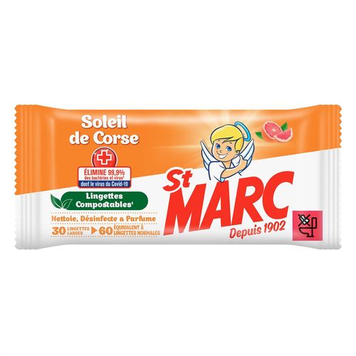 ST MARC Sachet de 30 Lingettes Larges (=60 Normales) - Compostables Soleil de Corse