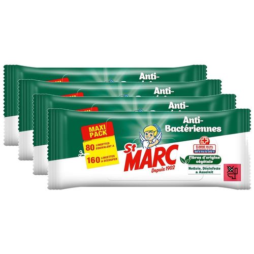 ST MARC Lot de 4 Lingettes Nettoyantes et Désinfectantes Antibactériennes - 80 lingettes