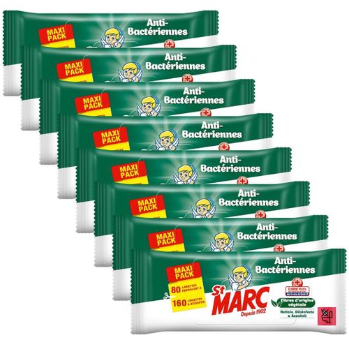 ST MARC Lot de 8 Lingettes Nettoyantes et Désinfectantes Antibactériennes - 80 lingettes