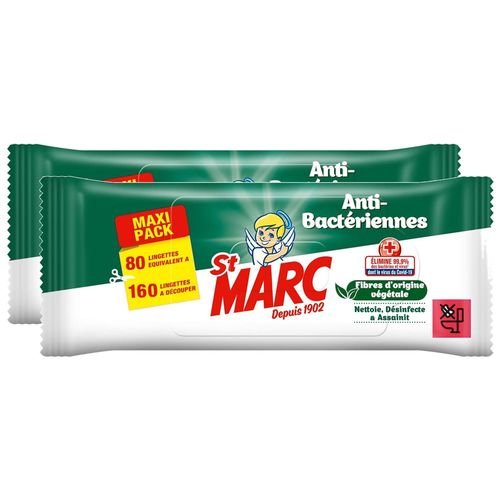 ST MARC Lot de 2 Lingettes Nettoyantes et Désinfectantes Antibactériennes - 80 lingettes