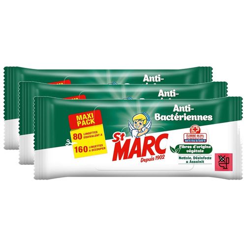 ST MARC Lot de 3 Lingettes Nettoyantes et Désinfectantes Antibactériennes - 80 lingettes