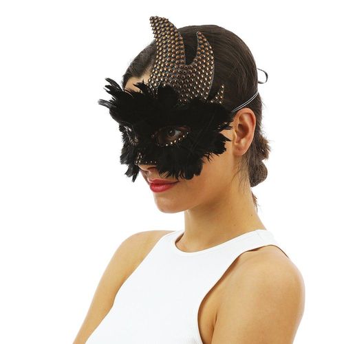 Masque Loup Plume Corbeau Clous Steampunk Adulte