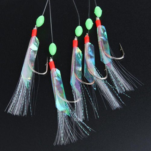 Leurre Triple Avec Plumes En Acier Au Carbone, Appât De Type Poisson Nageur Idéal Pour La Pêche En Mer, Matériel Lumineux, 5/Pièces/Ensemble