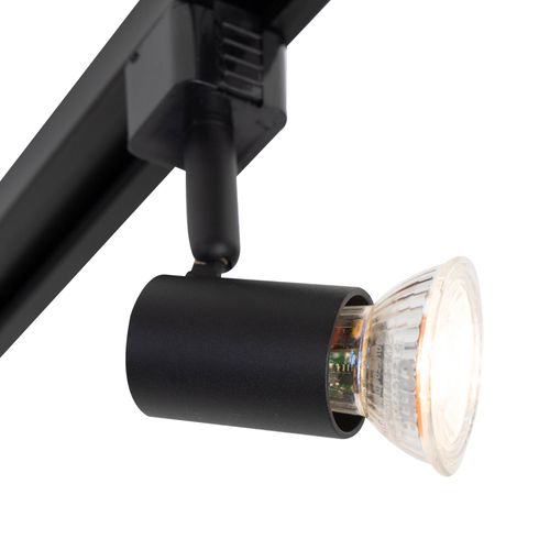 Qazqa Moderne 1 Fase Railplafonnier Spot Zwart - Jeany Acier Noir Rond / Luminaire / Lumiere / ÃClairage / Intã©Rieur Gu10 Max. 1 X 50 Watt