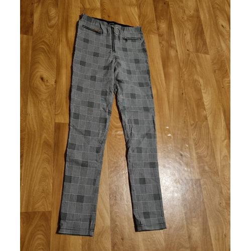 Pantalon Coupe Ajusté Jennyfer Gris À Carreaux Taille 36