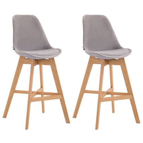 Lot De 2 Tabourets De Bar Chaise Haute Design Moderne En Velours Gris Clair 10_0001304