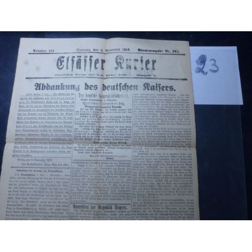 Feuilles De Nouvelles De L'elsasser Kurier Annoncant L'abdication Du Kaiser Allemand Le 9 Novembre 1918 - En Allemand