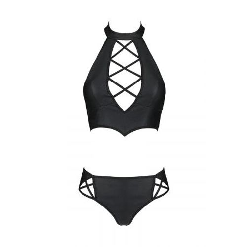 Bustier Et String Faux Cuir Nancy - Passion - L/xl - Noir