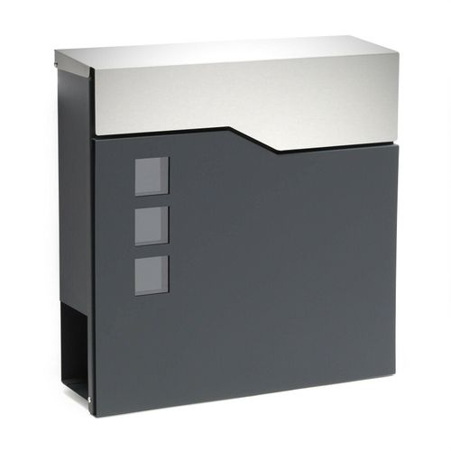 Boite aux lettres design murale porte journal revue acier galvanisé et acier inoxydable 37 x 37 x 10,5 cm anthracite Helloshop26 16_0000093