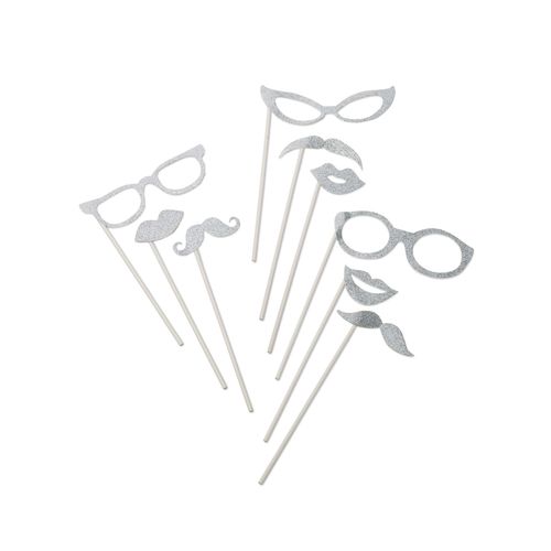 Kit Photobooth Argent Pailleté 9 Pièces